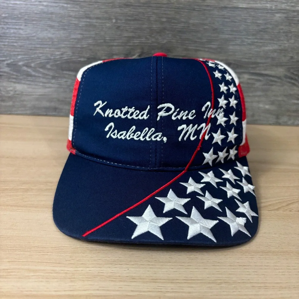 Vintage Kotted Pine Inn Hat Cap‎ Strap Back Red White Blue Isabella Minnesota